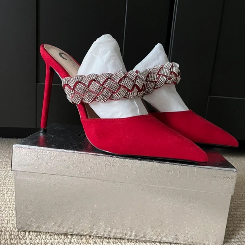 Elegant Red Women's Heels with Braided Strap